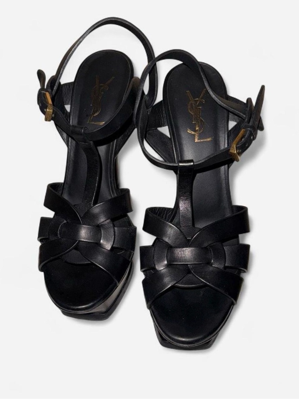 Saint Laurent Black Leather Tribute Sandals